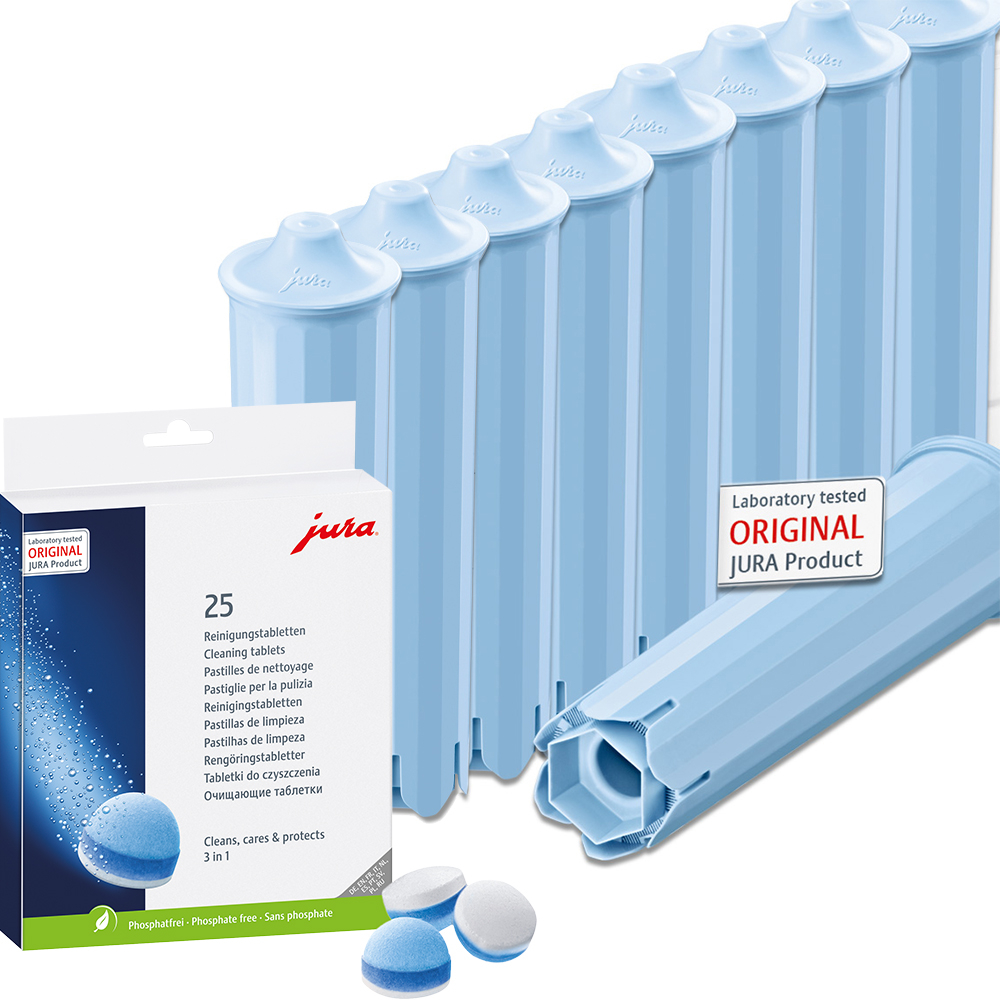 9 JURA CLARIS BLUE+ (24231) / 25 Reinigungstabs (25045) 1 9 JURA CLARIS BLUE+ (24231) / 25 Reinigungstabs (25045)